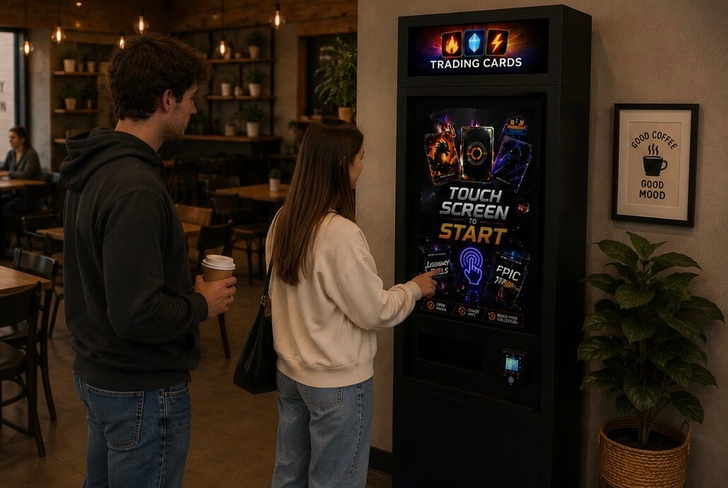 Customer using vending machine in cafe